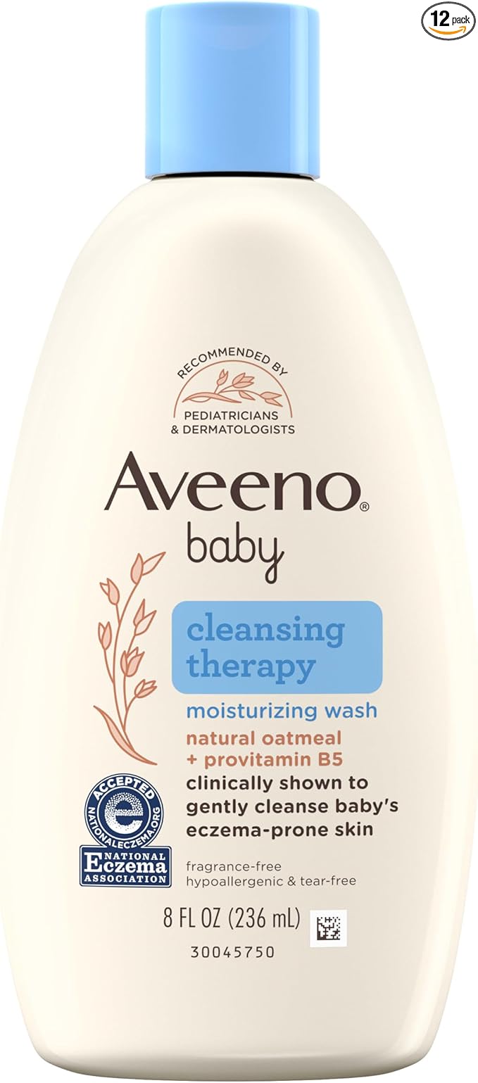 Aveeno Baby Cleansing Therapy Moisturizing Baby Body Wash with Natural Oatmeal & ProVitamin B5, Gentle Tear-Free Baby Bath Wash for Sensitive & Eczema-Prone Skin, Hypoallergenic, 8 oz (Pack of 12)