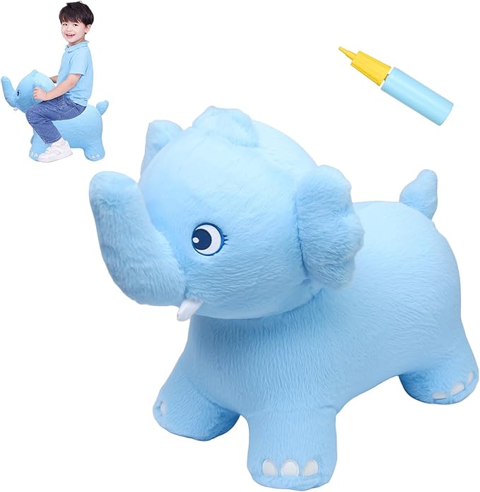 INPANY Bouncy Horse, Elephant Hopper Toys, Toddler Plush Bouncing Animal, Kids Inflatable Ride on Rubber Bouncer, Outdoor Birthday Gift for 2 3 4 Yr Boy Girl