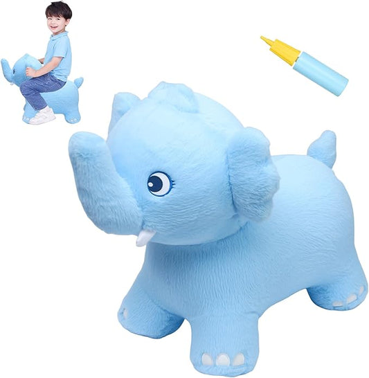 INPANY Bouncy Horse, Elephant Hopper Toys, Toddler Plush Bouncing Animal, Kids Inflatable Ride on Rubber Bouncer, Outdoor Birthday Gift for 2 3 4 Yr Boy Girl