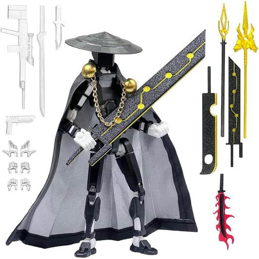 Assembly Completed T13 Action Figures,T 13 Action Figure, Robo 13 3D Printed Action Figure - The Ultimate Hero for Action-Packed Playtime,5.2 Inch (Swordsman-Black White)