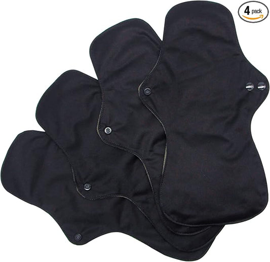 4 pcs Cloth Reusable Sanitary Pads Black and Wet Bag, Washable Cloth Menstrual Pads Panty Liners