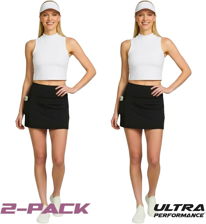 Ultra Performance Womens Golf Skirt 2 Pack Women’s Tennis Skort with Compression Liner Athletic Skirts for Women with Pockets