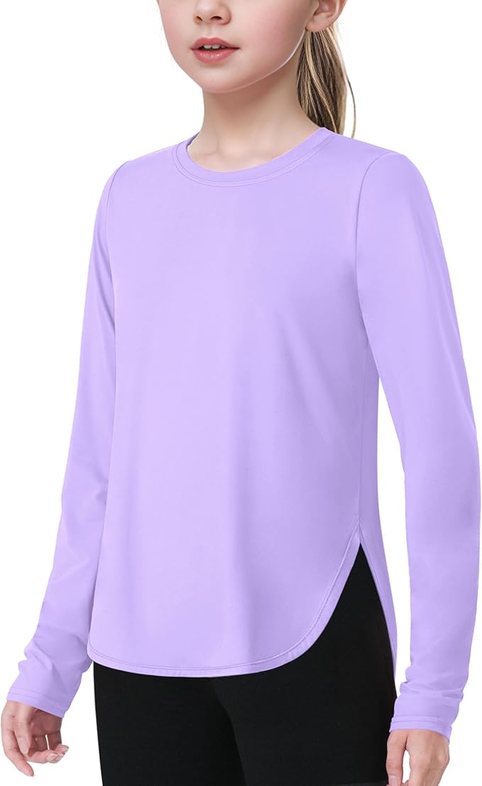 JOCMIC Girls Long Sleeve Shirts Kids Athletic Quick Dry UPF 50+ Sun Shirt Basic Tees for Gym Yoga Tops