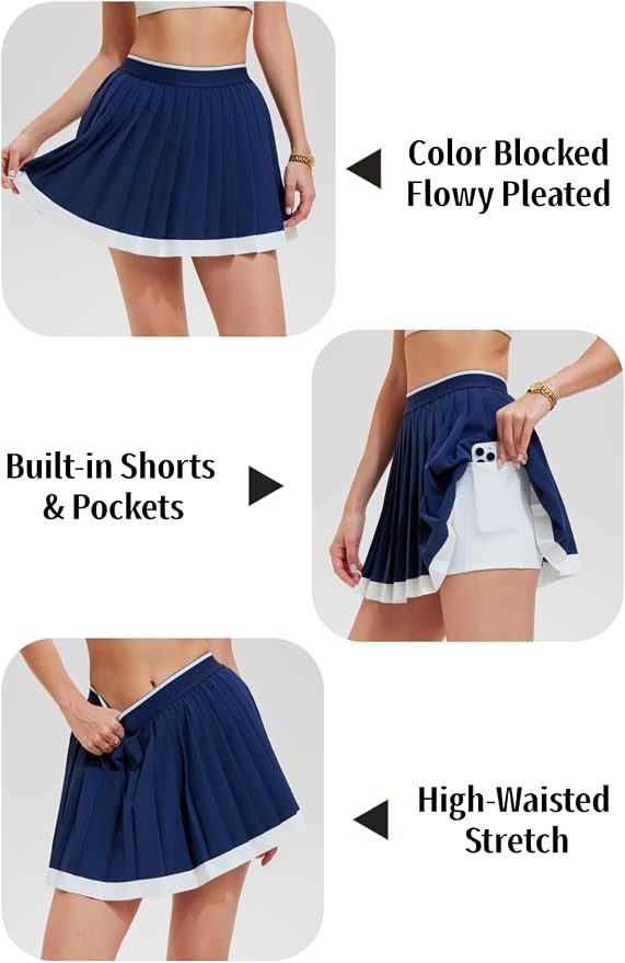 AFZ Tennis Outfits Polo Top and Color Blocked Pleated Tennis Dress Golf Outfits for Women Athletic Dress with Shorts
