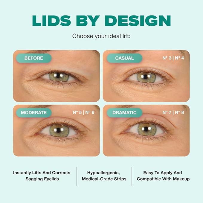 Contours Rx Lids by Design – N°6 Transparent Instant Eyelid Lift Strips for Casual Mild to Moderate Hooded Lids – Medical-Grade, Anti-Aging Eyelid Tape – 80 Count