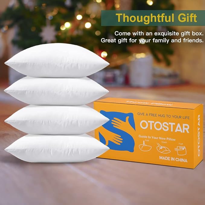OTOSTAR Pack of 4 Throw Pillow Inserts, 12 x 20 Rectangle Cushion Inner Soft Fluffy Plump Stuffer Cushion Pads White Decorative Pillow Inserts