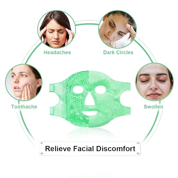 Cold Face Eye Masks Ice Face Mask Hot Cold Compress for Dark Circles, Puffiness, Migraines, Headache, Stress, Redness, Cooling Masks for Women Man, Skin Care, Reusable