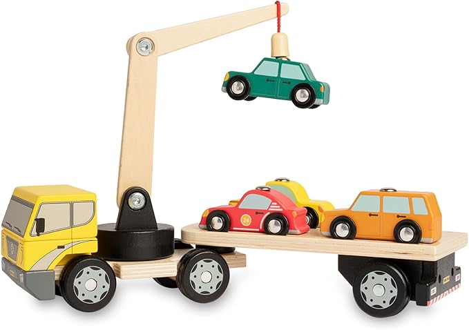 Nene Toys Magnetic Car Loader with 4 Cars and 1 Semi-Trailer Wooden Truck for Kids 3+ Year Old - Interactive Crane Wooden Toy - Vehicle Toys for Boys Girls - Educational Toy for Toddlers Ages 3+