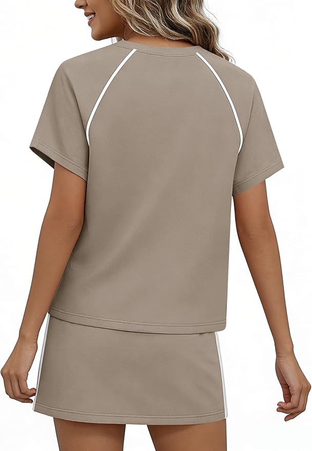 Womens 2 Piece Skirt Sets Summer Tennis Outfits Vacation Skort Set | Two Piece Sets, Short Set, Athletic Workout Golf Outfits, Crew Neck, Color Block, Drawstring, Workout Mathcing Lounge Sets