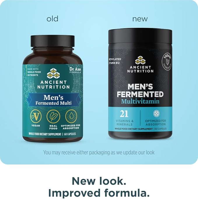 Ancient Nutrition Multivitamin for Men, Men's Fermented Multivitamin with Methylated Vitamin A, C, D, E, K, Zinc & Magnesium, Immune Support, Vegan, 60 Ct