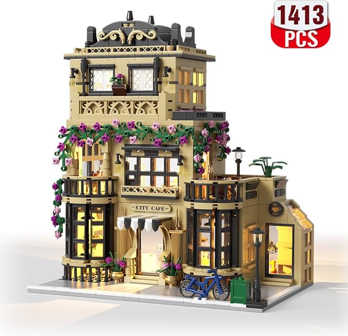 City Cafe Building Blocks Set with LED,1400+pcs Mini Bricks for Adults and Teen 14+