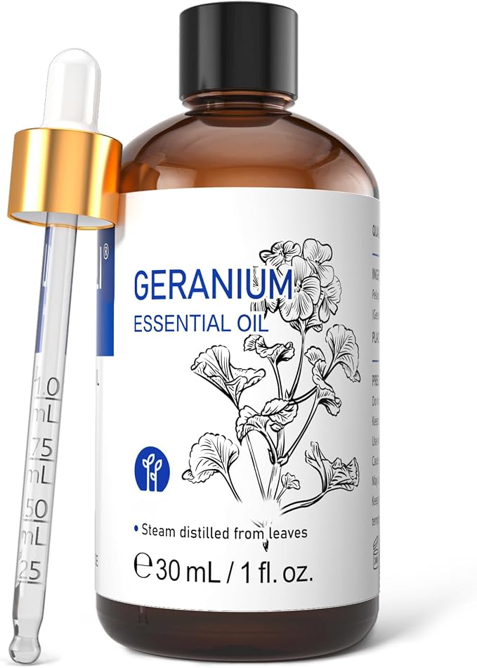 HIQILI 30ML Geranium Essential Oil， for Skin, Diffuser & Candle - 1.01 Fl.Oz | Refreshes Air, Repels Bugs, Soothes Skin & Mind, Great for Aromatherapy, DIY Soap & Candle - 30mL / 1.01 fl.oz
