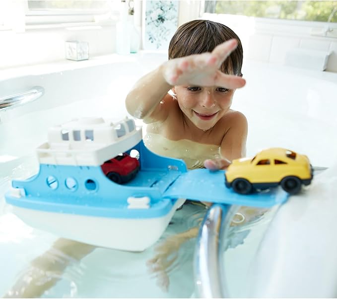 Green Toys Ferry Boat with Mini Cars Bathtub Toy, Blue/White, Standard