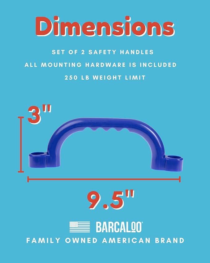 Playground Safety Handles - Outdoor Blue Grab Handle Bars, Plastic Tree House or Playhouse Accessories, Backyard Playset Equipment Replacement Safety Parts for Monkey Bars, Jungle Gym, and More