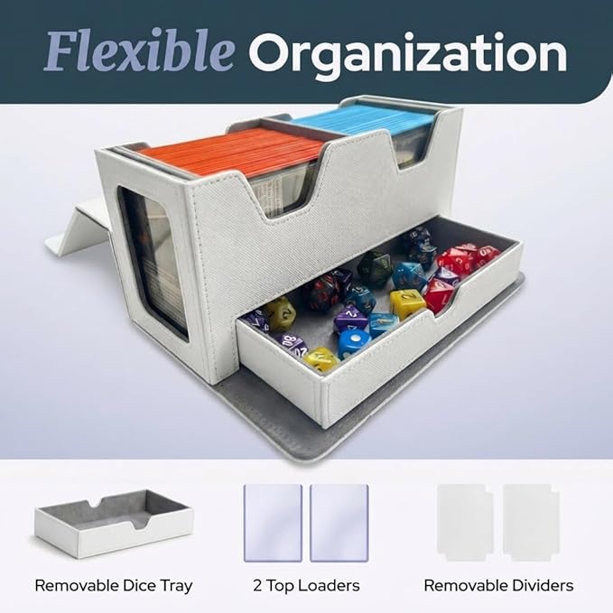Card Deck Box Fits 200+ Double Sleeved，Commander Deck Box for Magic the Gathering with Dice Tray & Toploader Display,2 Dividers