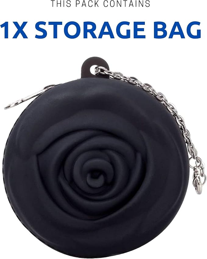 Adorable Pink Peri - Menstrual Period Cup Case Storage Bag | Rose Design + Silicon Material | Easy to Carry, Clean, and Daily Use + Metal Chain + Reusable Zero Waste Period (Black)