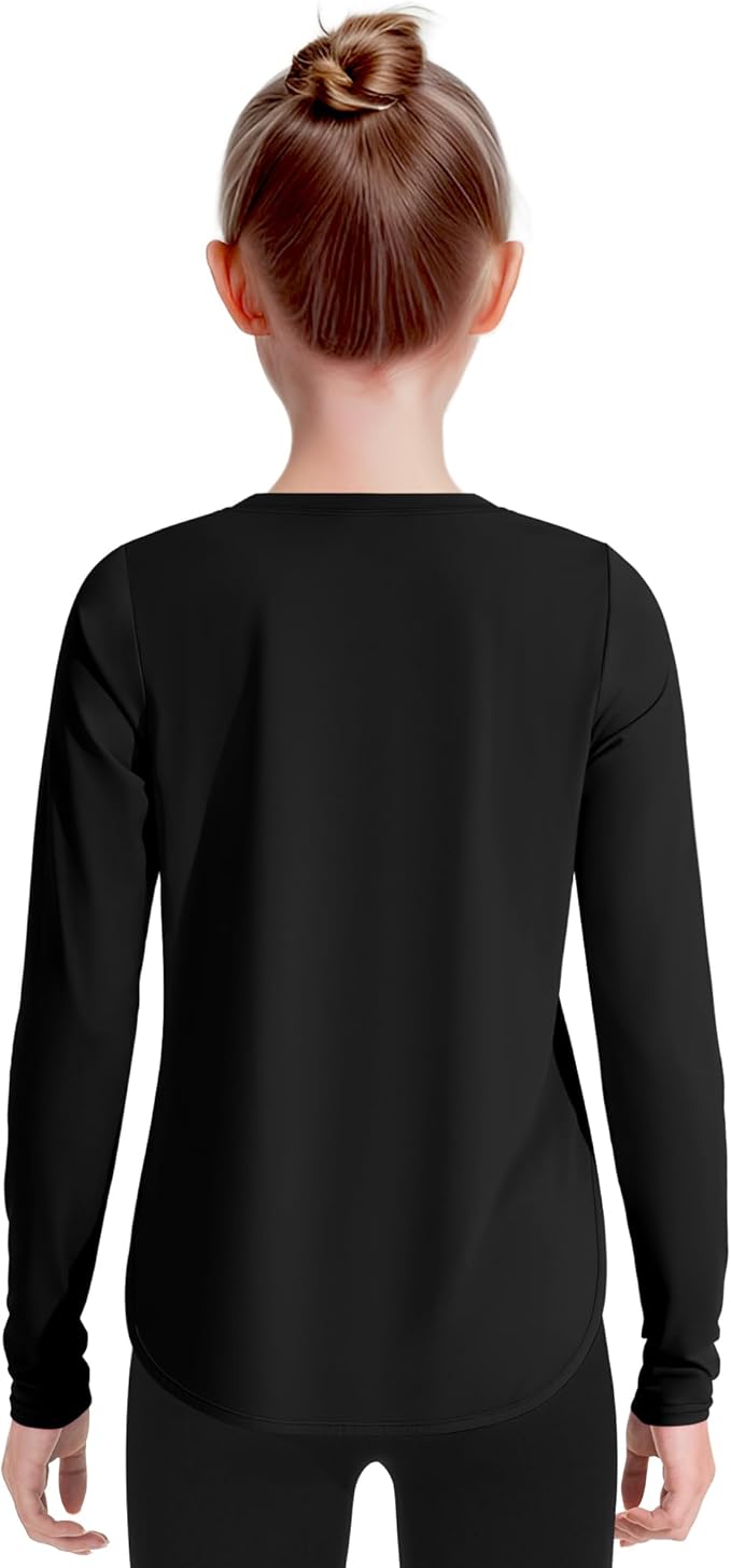 JOCMIC Girls Long Sleeve Shirts Kids Athletic Quick Dry UPF 50+ Sun Shirt Basic Tees for Gym Yoga Tops
