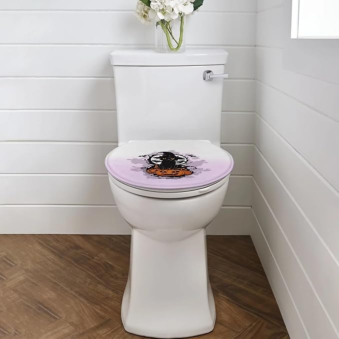 Halloween Cat Toilet Seat Cover, Fits Most Most Round, Elongated and Oblong Lid, Bathroom Accessories Elastic Band at the Bottom Toilet Lid Cover