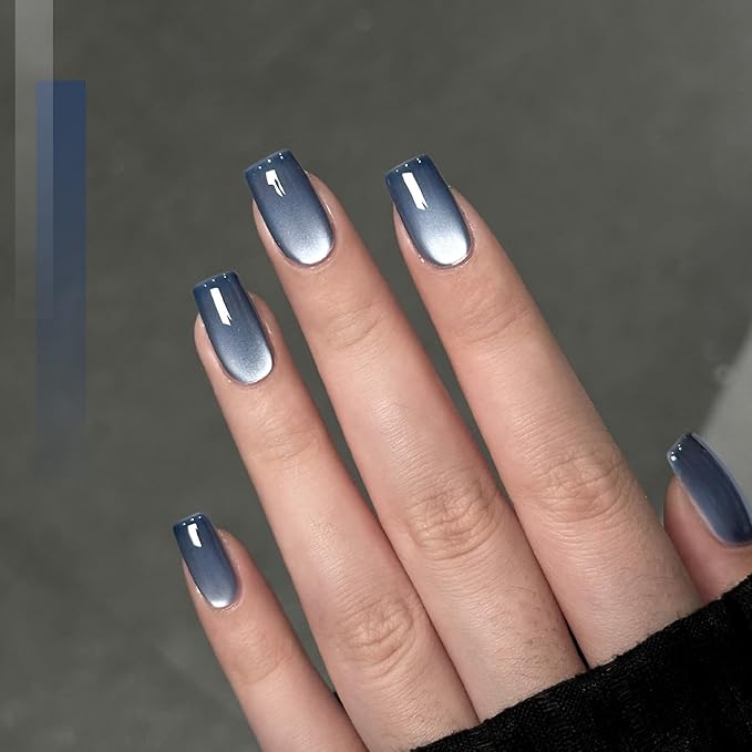 GAOY Jelly Blue Cat Eye Gel Nail Polish, 16ml Glitter Holographic Nail Polish with Magnet, Reflective Translucent UV Gel, 2990 Stormy Sky