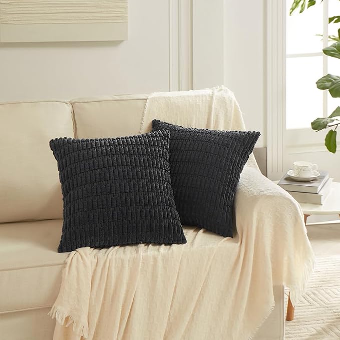 Fancy Homi 4 Packs Decorative Throw Pillow Covers for Living Room Couch Bed, Modern Farmhouse Boho Home Décor Accent Cushion Case, 26" x 26", Black