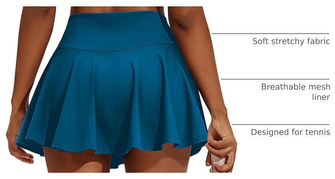 PINSPARK Womens Tennis Skirt 14" Pleated Athletic Golf Skorts with Pockets | High Waist, Tummy Control, Mini, Breathable, Lightweight, Soft, Built in Shorts, Pickleball, Casual