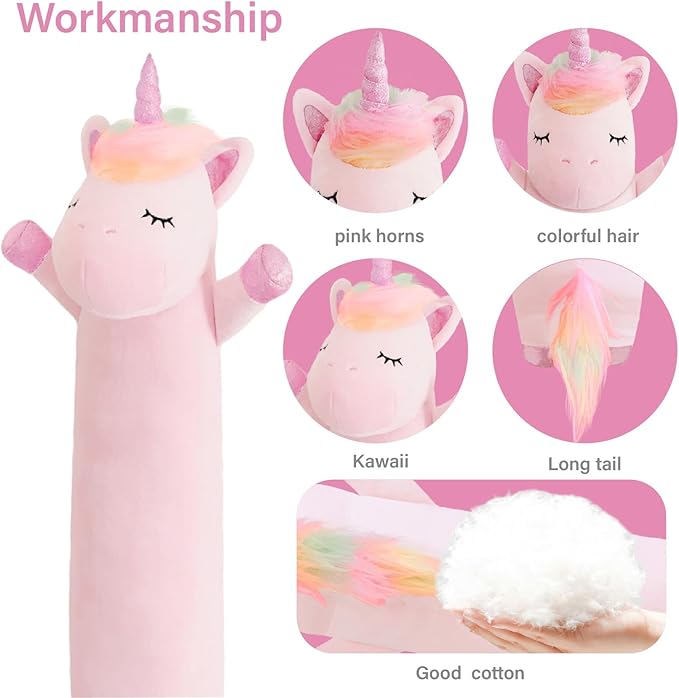 Unicorn Stuffed Animal,19.6 Inch Unicorn Plush,Long Unicorn Plushies Body Pillow, Pink Unicorn Plush Toy Gift for Girls