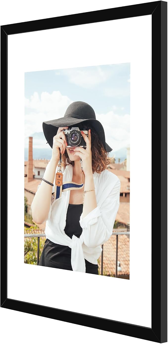 Picrit 12x16 Picture Frame Set of 12, Display 8.5x11 with Mat or 12x16 without Mat, Photo Frames for Wall Mounting Display, Black