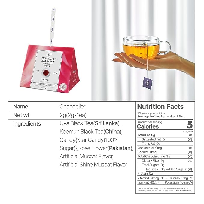 ALTDIF Sweet Rose Black Tea Chandelier Tea Bag Set – Bright & Fragrant Black Tea with Muscat, Rose, and Citrus Notes – Luxury Tea Set for Celebrations, Tea Aids, and Tea Cocktails - 8 Pyramid Teabags