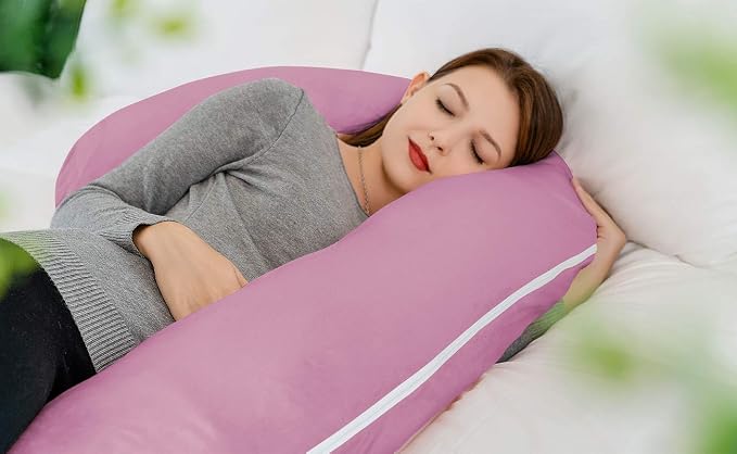 INSEN Pregnancy Pillow, Maternity Body Pillow with Velvet Cover,C Shaped for Side Sleeping, Magenta
