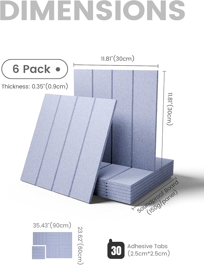 Fluxynara 36" x 24" Large Felt Bulletin Board, Soft Periwinkle | 6 Pack Cork Board Alternative with 30 Safe Adhesive Tabs, Pin Boards for Wall Decor, Home, Office, Classroom,Dorm