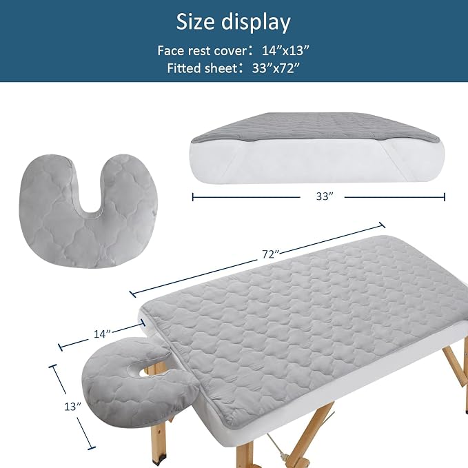 2-Piece Waterproof Massage Table Sheet Set, Extra Soft, Cushy, for Massage Tables, Includes Massage Fitted Sheet and Face Rest Cover, Grey