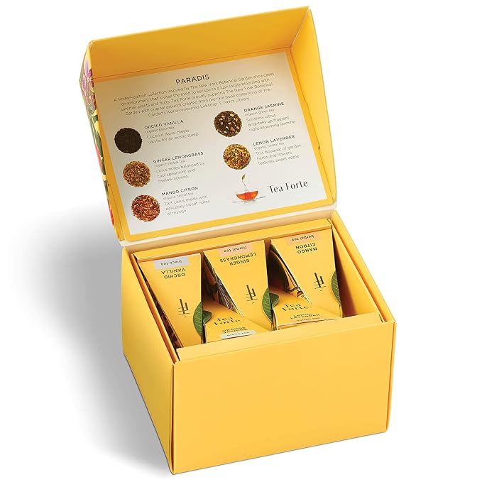 Tea Forte Gift Set with Cafe Cup, Tea Tray, Mini Presentation Box with 10 Handcrafted Pyramid Infuser Tea Bags, Paradis Tea