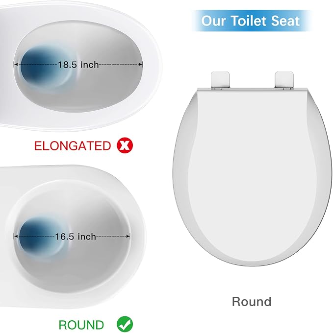 GAOMON Durable Round Toilet Seat with Slow Soft Close - Easy to Install and Clean, Never Loosens - White, Fits Most Round Toilets