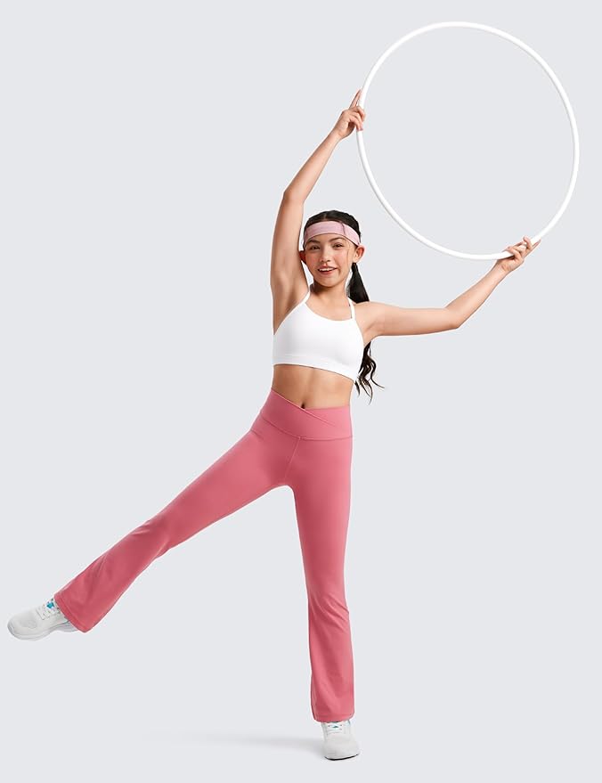 CRZ YOGA Girls Butterluxe Y Back Sports Bra - Yoga Athletic Casual Tops Scoop Neck Spaghetti Strap Padded Crop Kids Teen