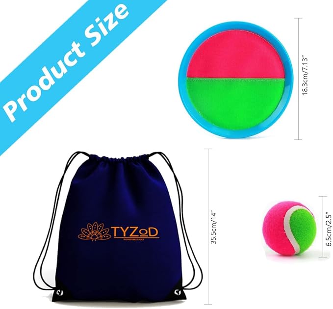Toss and Catch Ball Set, Outdoor Games, Beach Games for Kids, Toss Ball and Catch Game Set for Kids/Family (6 Paddles, 3 Balls and 1 Storage Bag) (Pink-Green)