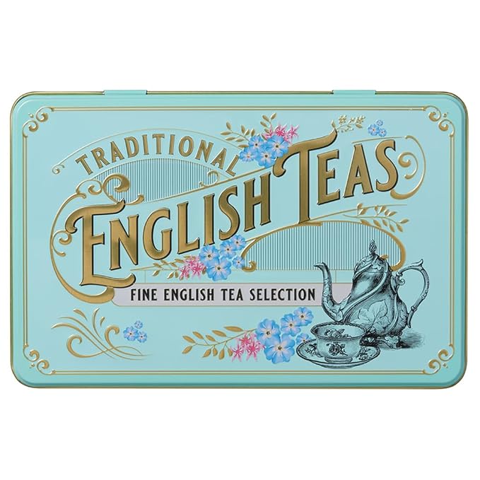 Vintage Victorian Tea Tin with 72 Assorted Fine English Teabags | English Breakfast, Earl Grey & Afternoon Tea