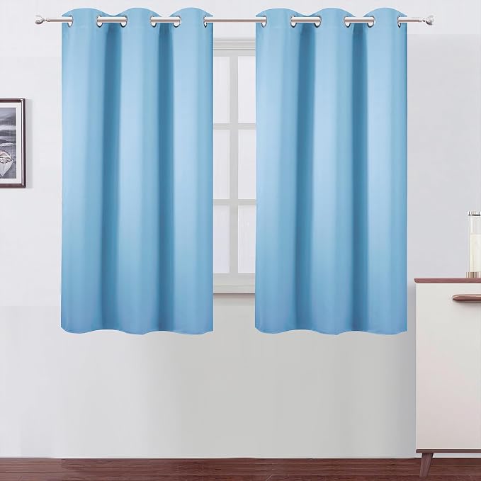 LEMOMO Sky Blue Blackout Curtains 34 x 54 Inch Length/Set of 2 Curtain Panels/Thermal Insulated Room Darkening Blackout Curtains for Bedroom