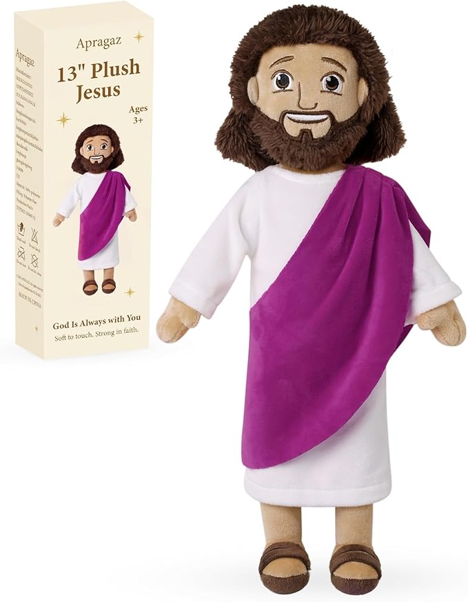 Apragaz 13" Jesus Plush Doll, Jesus Plushies for Kids, Soft & Comfort Christian Toy, Christian Faith Plushie Faith-Based Gift for Boys Girls, Sunday School, Bible Learning, Easter & Christmas(Purple)