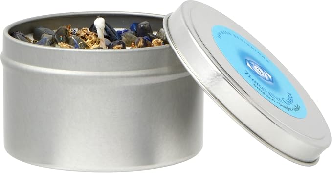 Third Eye Chakra Candle by New Moon Beginnings - Chakra Candles - Dried Flower, Herb, & Crystal Candles - Aromatherapy Candles - Soy Candle - 8oz Tin