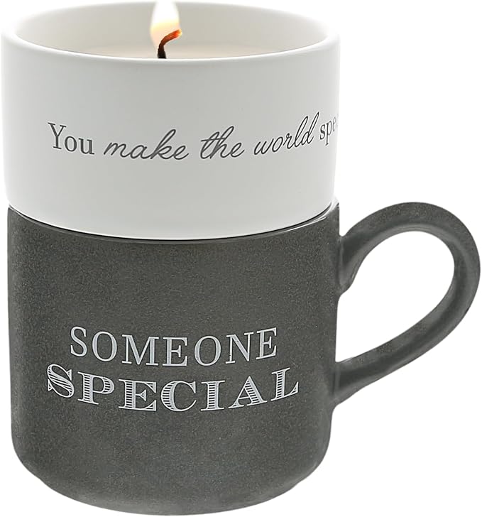 Pavilion Gift Company - Someone Special - 4 Oz Candle & 10.8 Oz Mug Gray & Cream Neutral Stackable To: From: Tag Gift Set
