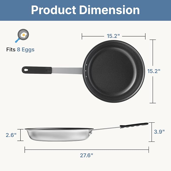 DUMOS 14 Inch Nonstick Frying Pan, Heavy-Gauge Aluminum Skillet with Ceramic Nonstick Coating & Stainless Steel Base, Omelet Pan for Induction, Electric, Gas, PFAS Free, Oven Safe, Black Handle
