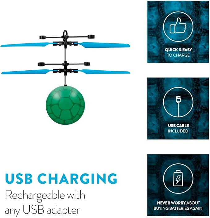 World Tech Toys Ninja Turtles Leonardo Flying Toy – Motion Sensing Flying Ball with USB Charging - TMNT Licensed - Indoor/Outdoor Drone for Kids Ages 6+