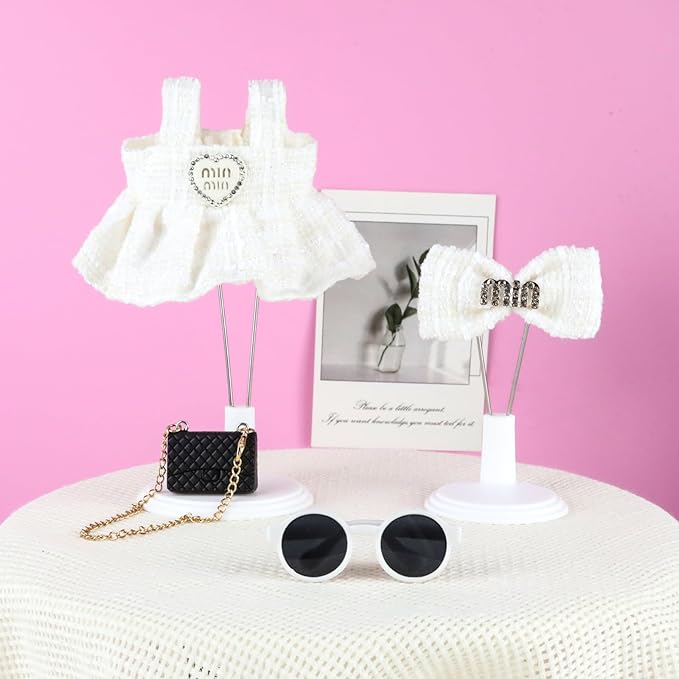 Doll Clothes 17cm White Outfits for Dolls Elegant Black Dress Hair Clips Glasses and Bag Exquisite Clothes Accessories Compatible with Doll (Style 4)