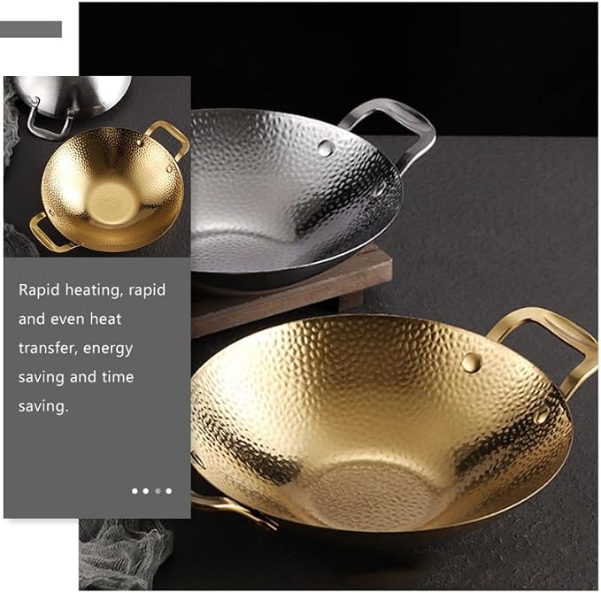 Double Handle Hammered Griddle Korean Pot Ramen Pot Stainless Steel Pan Cooking Tool