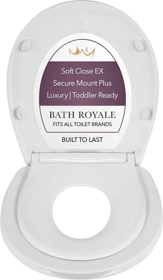 BATH ROYALE Potty Training Seat - Soft Close, Kingsport BR720-00, Round White, Adult & Child Combo