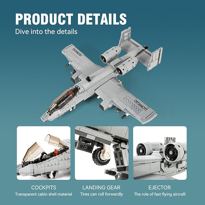 DAHONPA A10 Warthog Attack Plane Military Series Building Bricks Set (900 Pcs) Air-Force Fighter Build Blocks Toy, Gift for Adult