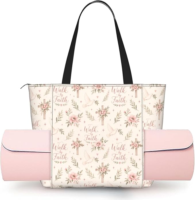 Christian Cross Jesus God Yoga Mat Bag for Women with Mats Bags Carrier Carryall Canvas Tote with Zipper Pocket, Polyester Gym Bag for Yoga Pilates Beach Travel Fitness Workout Gifts for Yoga Lovers