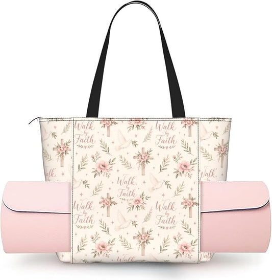 Christian Cross Jesus God Yoga Mat Bag for Women with Mats Bags Carrier Carryall Canvas Tote with Zipper Pocket, Polyester Gym Bag for Yoga Pilates Beach Travel Fitness Workout Gifts for Yoga Lovers