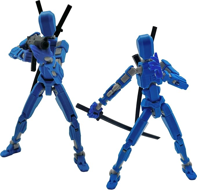 (Assembly Completed) 3D Printed Figure 5.54-inch Dummy13 with Weapon Expansion Set and Bracket, Full Body Mechanical Movable Toy, Desk Decoration. (Blue)