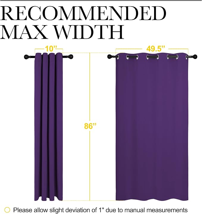 NICETOWN Purple Blackout Curtains 86 inches Long, Niose Reducing and Thermal Insulated Room Darkening Curtains for Girls Bedroom Living Room Window Decoration (55 inches Wide, 2 Panels)